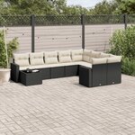 vidaXL Salon de jardin 10 Pièces avec coussins noir résine tressée