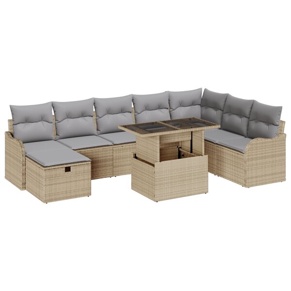 vidaXL Ensemble de canapé de jardin 9 pièces avec coussins Beige Poly Rattan
