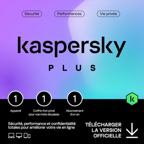 Kaspersky Plus - Licence 1 an - 1 appareil - A télécharger