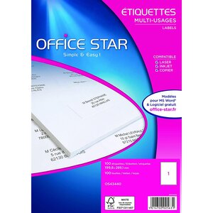 Boîte de 100 étiquettes multi-usage blanches 199,6 x 289,1 mm office star