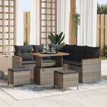 Ensemble de sofa de jardin 8 pièces avec coussins en poly rotin gris acacia