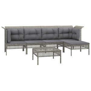 Salon de jardin meuble d'extérieur ensemble de mobilier 6 pièces avec coussins gris résine tressée 02_0016819