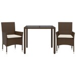 vidaXL Ensemble à manger de jardin et coussins 3Pièces marron rotin verre