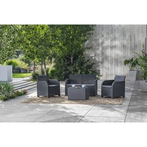 ALLIBERT by KETER - Salon de jardin SanRemo Storage 4 places - table basse coffre range-coussins - imitation rotin tressé - graphite