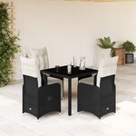 vidaXL Ensemble de bistro de jardin 5 Pièces coussins noir poly rotin