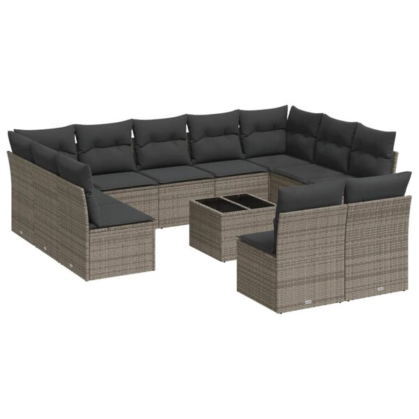 vidaXL Salon de jardin avec coussins 12 Pièces gris résine tressée
