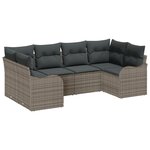 Ensemble de Canapé de Jardin 6 Pièces avec Coussins Gris Poly Rattan