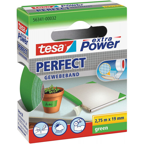 Ruban adhésif toilé réparation fixation tesa power effect 2 75m x 19mm vert
