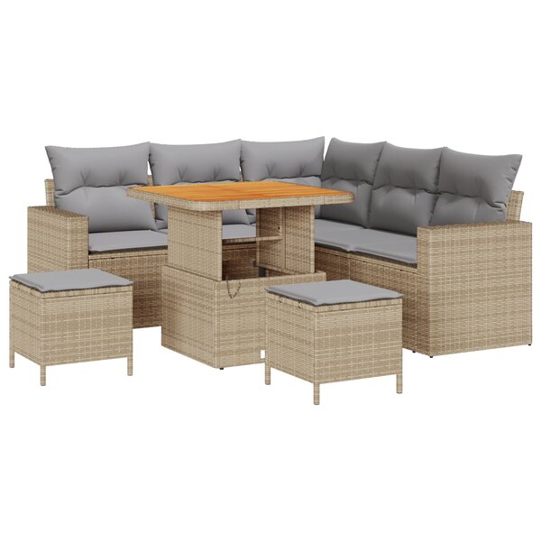 vidaXL Ensemble de Canapés de Jardin de 8 pièces avec Coussins en Rattan Poly Beige Acacia