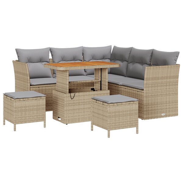Ensemble de canapés de jardin 8 pièces avec coussins Beige Poly Rattan Acacia