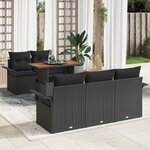 vidaXL Ensemble de Canapés de Jardin de 6 Pièces avec Coussins Noir Poly Rattan Acacia