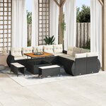 Ensemble de canapé jardin 13 pièces avec coussins noir poly rotin acacia