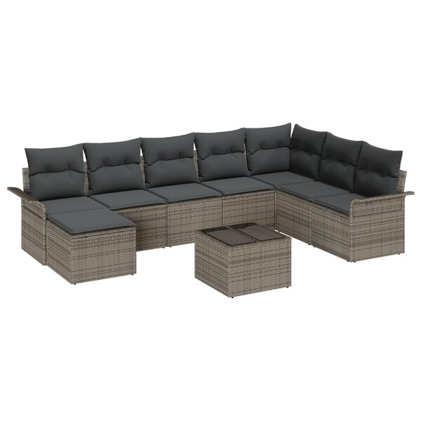 vidaXL Ensemble de Canapés de Jardin 8 Pièces avec Coussins Gris Poly Rattan