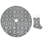 vidaXL Jupe de sapin de Noël de luxe avec chaussette Gris 90 cm Tissu