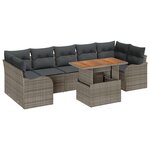 Ensemble de canapé de jardin 8 pièces avec coussins gris poly rattan