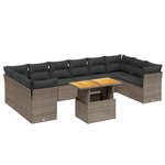 vidaXL Salon de jardin 11 Pièces avec coussins gris résine tressée