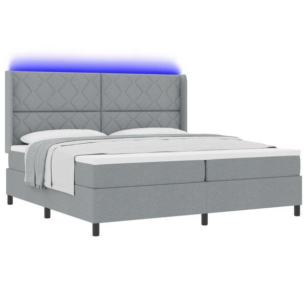 lit box spring vidaXL avec matelas et lumière LED gris clair 200x200 cm en tissu