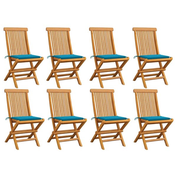vidaXL Chaises de jardin avec coussins bleu 8 Pièces Bois de teck massif