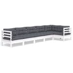 vidaXL Salon de jardin 6 Pièces avec coussins blanc bois de pin