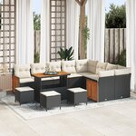 Ensemble de canapé jardin 13 pièces avec coussins noirs en rotin poly acacia