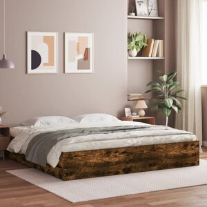 vidaXL Cadre de lit avec tiroirs sans matelas chêne fumé 160x200 cm