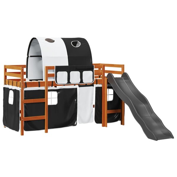 vidaXL Lit mezzanine enfants et tunnel blanc/noir 90x200 cm pin massif