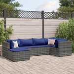 vidaXL Salon de jardin 6 Pièces avec coussins Gris Résine tressée
