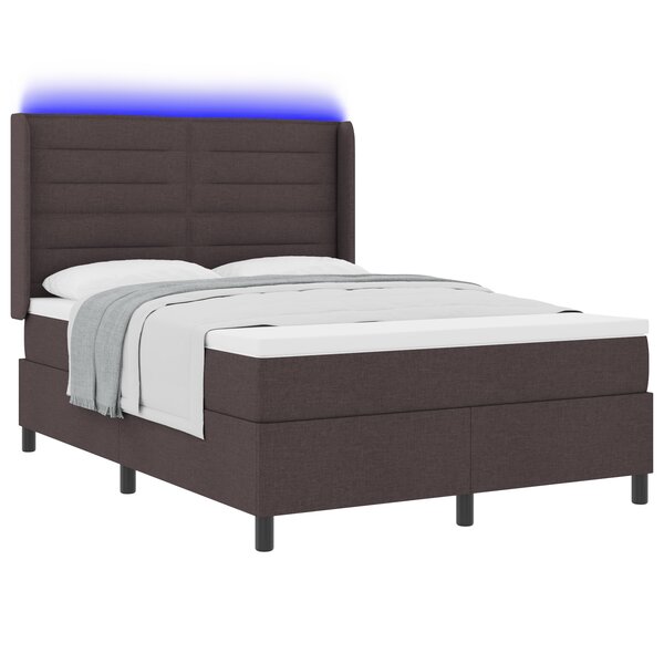Lit à ressorts vidaXL avec matelas et LED Marron foncé 160x200 cm en tissu