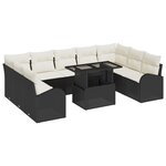 Ensemble de canapés de jardin vidaXL 10 pièces avec coussins en rotin poly noir