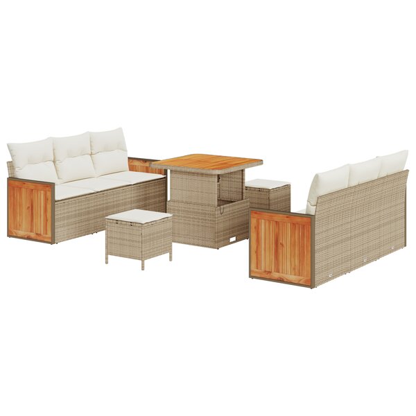 Set de Canapé de Jardin Modular de 9 Pièces avec Coussins Beige Rattan Synthétique Acacia
