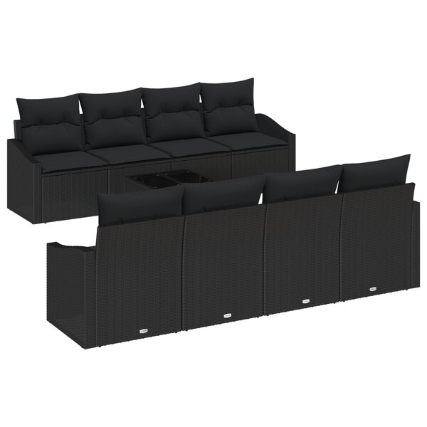 vidaXL Ensemble de Canapé de Jardin 7 Pièces avec Coussins Noir Poly Rattan