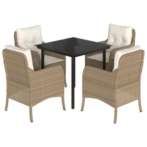 vidaXL Ensemble à manger de jardin avec coussins 5Pièces Beige poly rotin