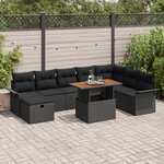 vidaXL Ensemble de Canapés de Jardin 9 Pièces avec Coussins Rattan Noir Poly