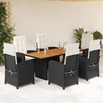 vidaXL Ensemble à manger de jardin coussins 7Pièces Noir Résine tressée