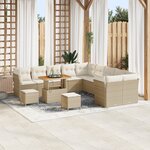 Ensemble de 13 pièces de canapé de jardin avec coussins Beige Poly Rotin Acacia