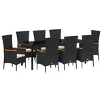 vidaXL Ensemble de salle à manger de jardin 9 pièces avec coussins noir poly rotin