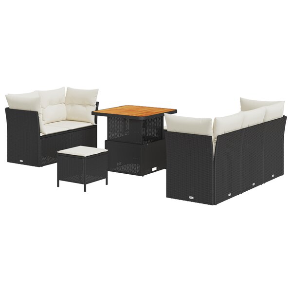 vidaXL Ensemble de Canapé de Jardin 8 Pièces avec Coussins Rotin Poly Noir Acacia