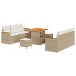 Ensemble de Canapés de Jardin 9 Pièces avec Coussins Beige Rattan Poly Acacia