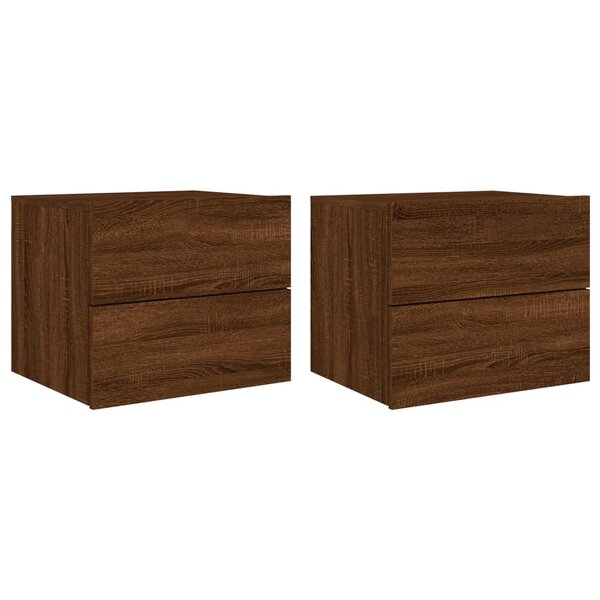 vidaXL Tables de chevet murales avec lumières LED 2 Pièces chêne marron