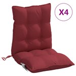 vidaXL Coussins de chaise à dossier bas lot de 4 rouge bordeaux