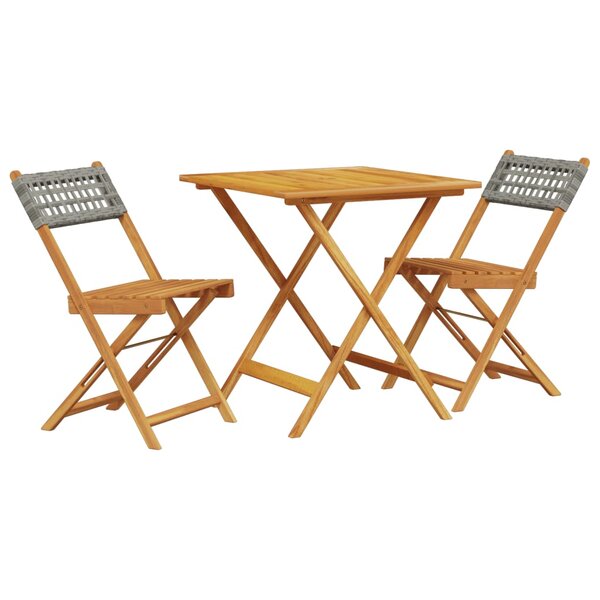 vidaXL Ensemble de bistro 3 Pièces gris résine tressée et bois massif