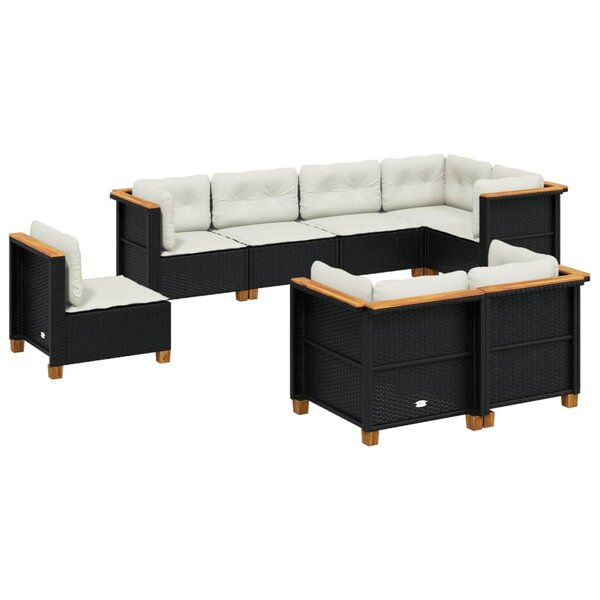 vidaXL Salon de jardin 8 Pièces avec coussins noir résine tressée