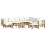 Salon de jardin meuble d'extérieur ensemble de mobilier 11 pièces avec coussins blanc crème bambou 02_0015302