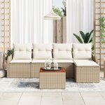 Ensemble de Canapé de Jardin 6 Pièces avec Coussins Beige Rattan