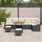 Ensemble de canapé de jardin 9 pièces avec coussins noir en poly rotin acacia