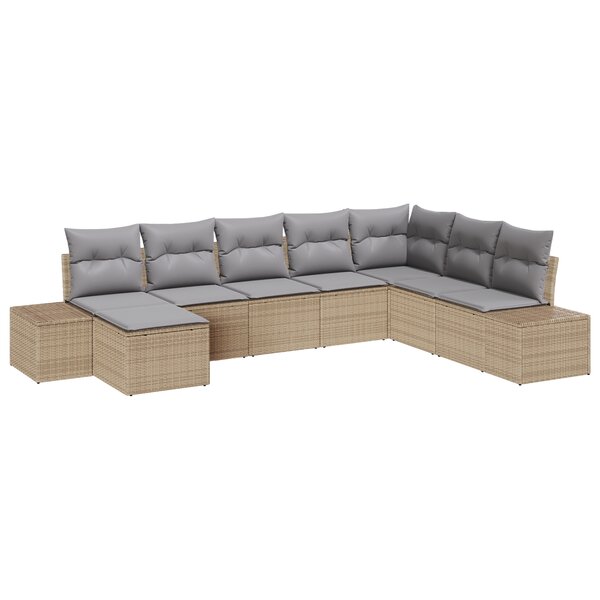 vidaXL Ensemble de canapé de jardin de 8 pièces avec coussins Beige en poly rattan