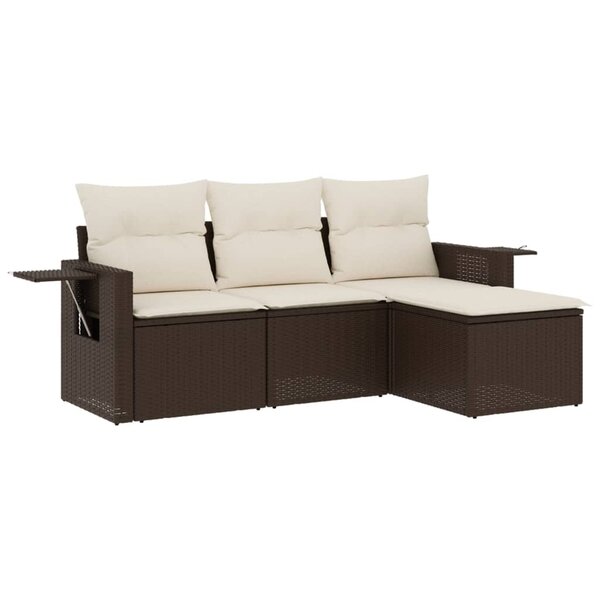 vidaXL Salon de jardin 4 Pièces avec coussins marron résine tressée