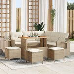 Canapé de jardin 9 pièces avec coussins beige poly rotin acacia