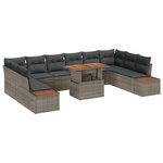 Ensemble de Canapés de Jardin 11 Pièces avec Coussins Gris Rattan Poly