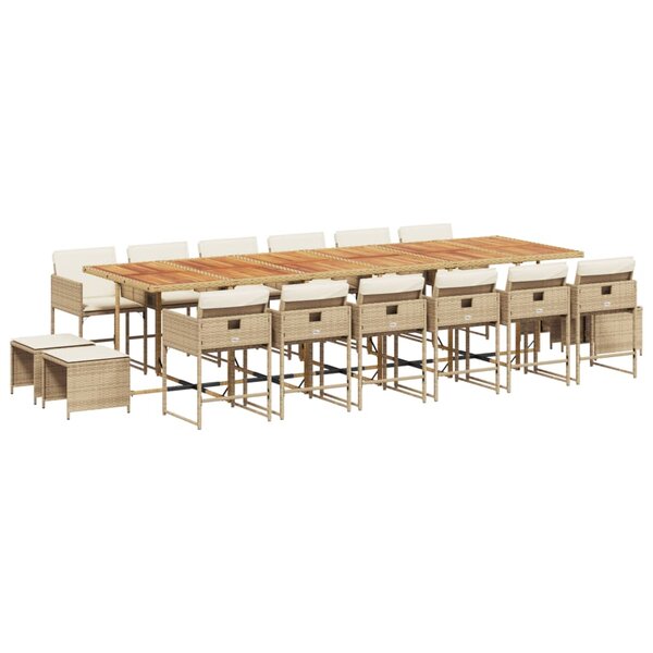vidaXL Ensemble à manger de jardin et coussins 17 Pièces beige